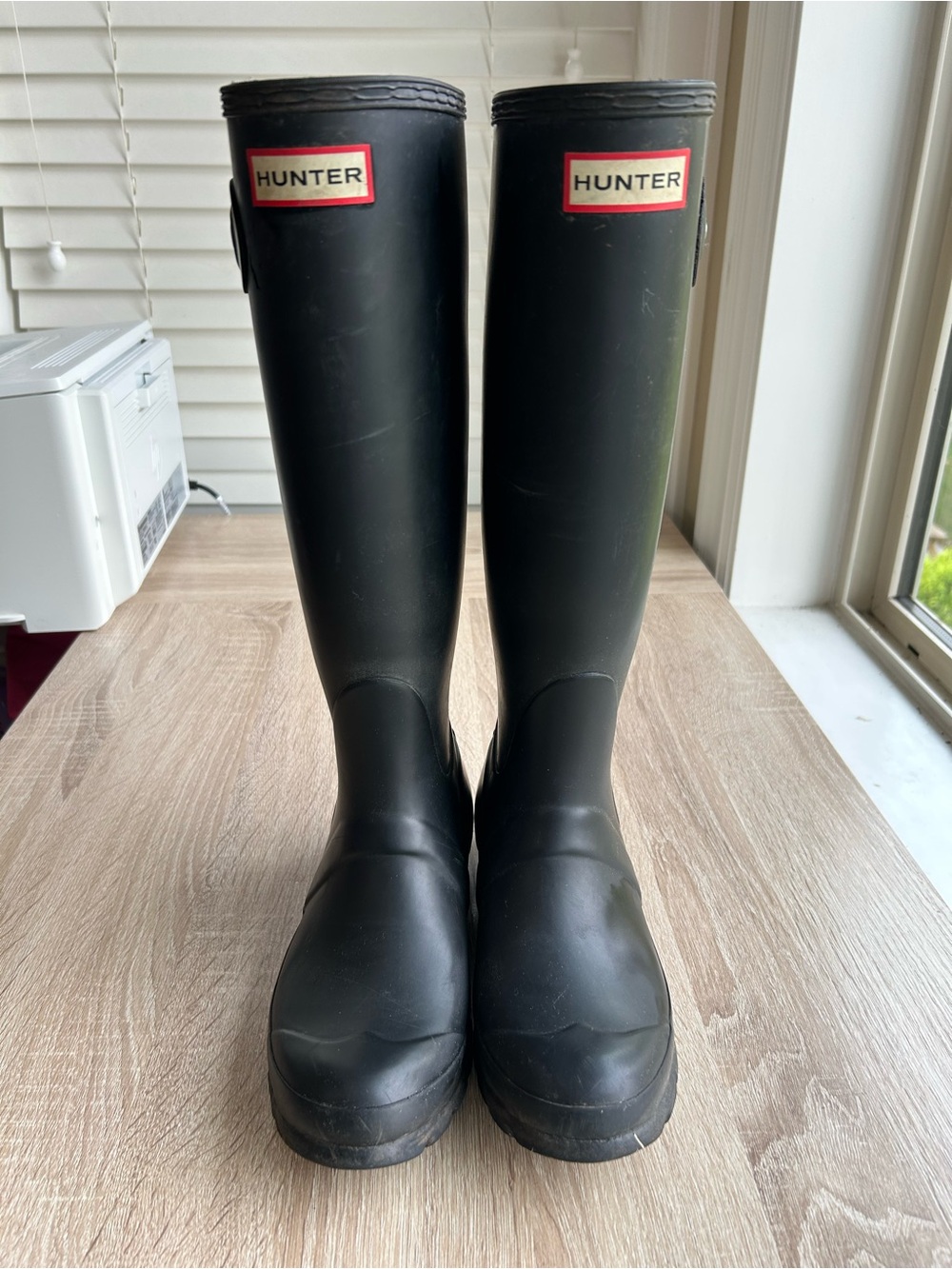 Hunter Black Tall Rain Boots with Red Logo Trim